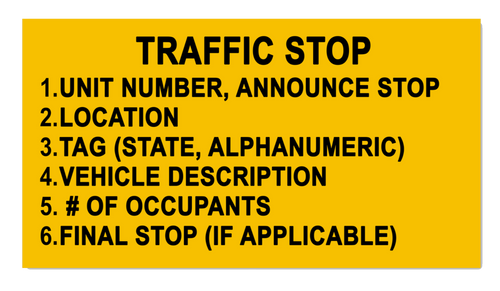 FTO Traffic Stop Reference Sticker