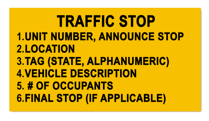 FTO Traffic Stop Reference Sticker